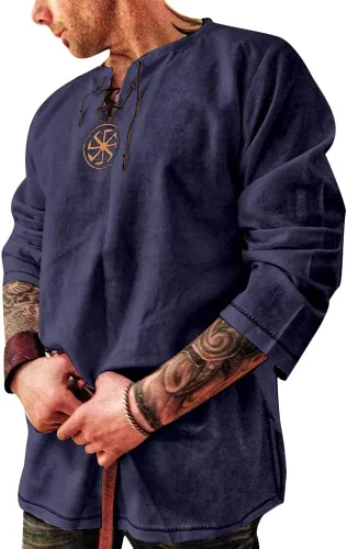 Vista 15 de Camisa de hombre de moda de algodón y lino de manga larga, color liso, étnica, para la playa o yoga