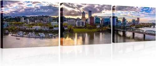 Vista 47 de TUMOVO 3 piezas de arte de pared en lienzo con diseño de horizonte de Atlanta, arte de pared panorámico de paisaje urbano en blanco y negro