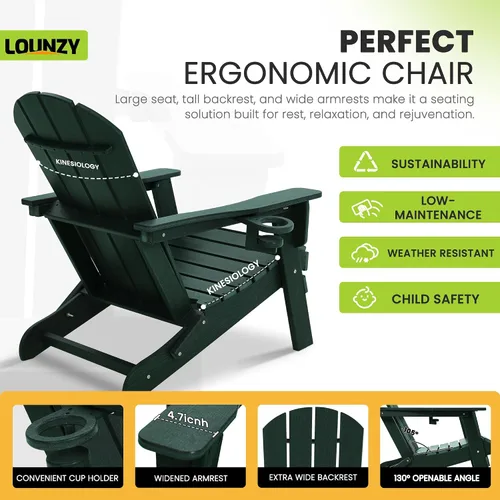 Vista 5 de LOUNZY Juego de 8 sillas plegables Adirondack, color verde