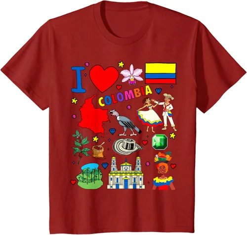 Vista 58 de Camiseta con diseño de bandera y mapa de I Love Colombia dibujada a mano