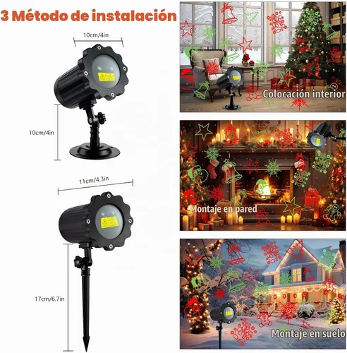 Vista 5 de Proyector de luces de Navidad más brillantes para exteriores, proyector de Navidad láser impermeable con control remoto, decoraciones de foco