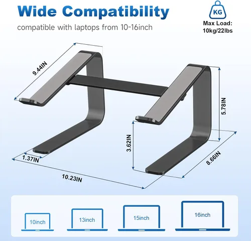 Vista 2 de suptek Soporte para computadora portátil de aluminio, soporte para computadora portátil ergonómico y desmontable para escritorio, elevador
