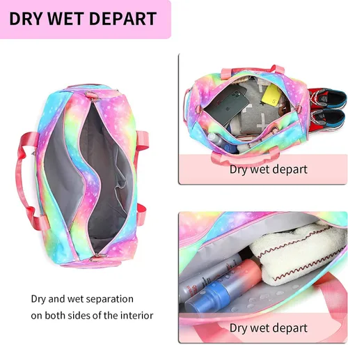 Vista 4 de BTOOP Bolsa de viaje para niñas niños gimnasio deportes mujer entrenamiento viaje bolsa de semana con compartimento para zapatos y bolsillo mojado