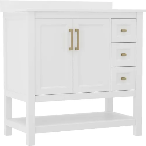 Vista 16 de Flash Furniture Vega - Tocador de baño con lavabo de 36 pulgadas, armario de almacenamiento con puertas de cierre suave, estante abierto y 3