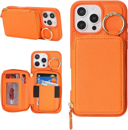 Vista 28 de Funda compatible con iPhone Air Wallet con tarjetero para iPhone Air, funda con cremallera y ranura para mujer, 5G de 6.5 pulgadas, color oro rosa