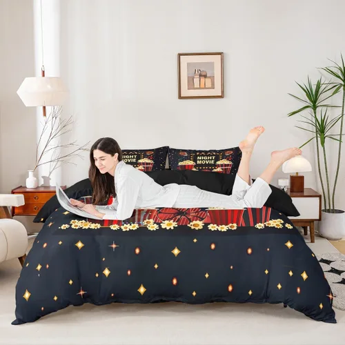 Vista 21 de Homewish Theater Cinema Poster Duvet Cover Set Twin Size,Retro Movie Bedding Sets 2Pcs for Kids Girls Boys Teens Room Decor,Popcorn Comforter Cover
