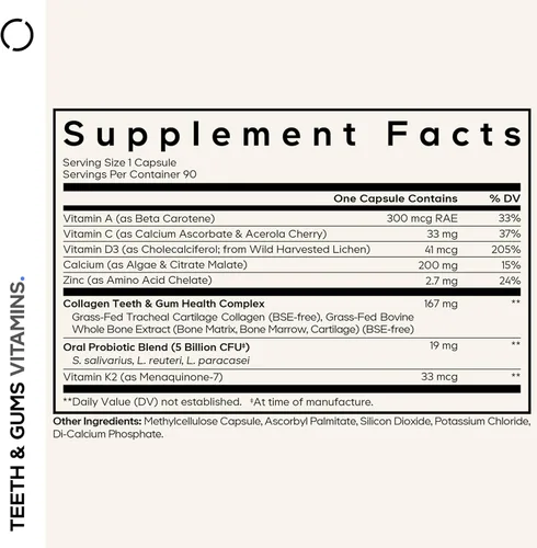 Vista 2 de Codeage Vitaminas para Dientes y Encías + Suplemento de Probióticos Orales para la Boca - Calcio de Alimentos Completos, Colágeno, Potasio, Vitamina