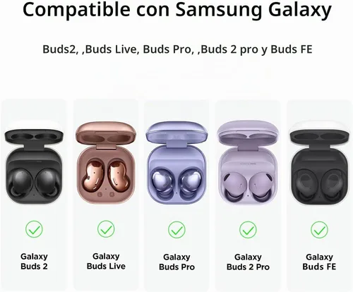 Vista 5 de Compatible con Samsung Galaxy Buds FE/Buds 2 / Buds Pro/Buds Live/Buds 2 Pro, funda de silicona suave con patrón de corazón dorado con bonito Negro