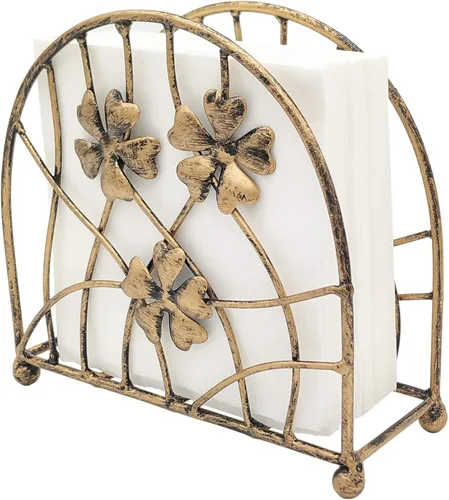 Vista 2 de Servilletero de mesa, diseño de pétalos y ramas florales de bronce antiguo, dispensador de pañuelos independiente