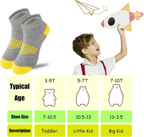 Vista 2 de Jamegio Calcetines deportivos de tobillo para niños 12 pares de calcetines deportivos para niños de 3 a 10 años