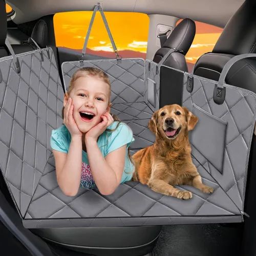 Vista 10 de Extensor de asiento trasero para perros, gran espacio, funda de asiento de automóvil para perro, parte inferior dura con capacidad para 420 libras