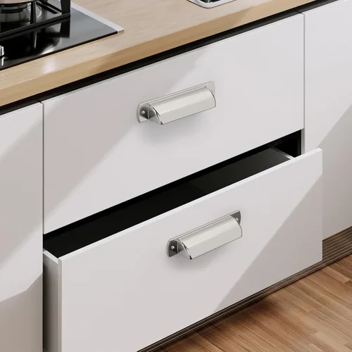 Vista 3 de 9BUILD Paquete de 6 tiradores de níquel satinado cepillado para gabinete de 3 pulgadas, manijas de gabinete de cocina, tiradores de taza