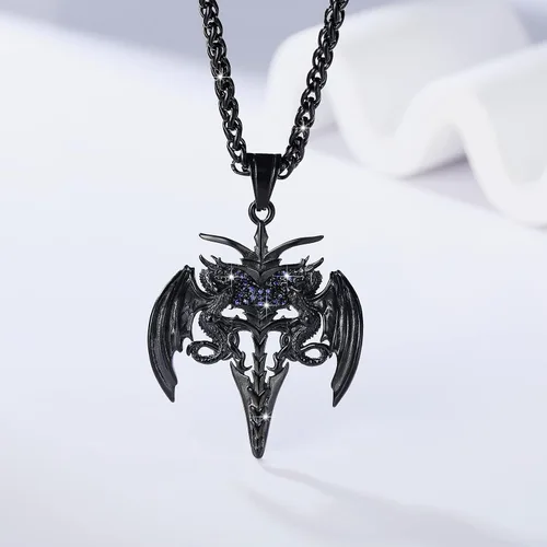 Vista 27 de YAMI Collar de alas angulares para hombre, ángel de la guarda, dragón, cuervo, pulpo, collar de anime, collar de acero inoxidable 316
