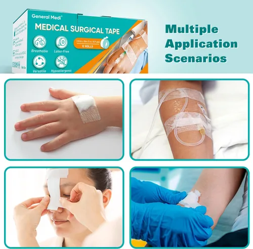 Vista 6 de General Medi Cinta quirúrgica de papel suave de 1 pulgada x 10.9 yardas, adherencia suave (12 rollos)