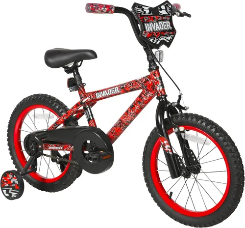 Vista 10 de Dynacraft Invader 16-Inch Kids BMX Bike for Ages 5–7 Years, Beginner Bicycle with Coaster Brake and Training Wheels, Blue and Red