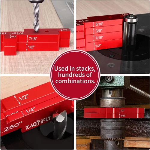 Vista 4 de Barras de configuración de mesa de enrutador, juego de 7 bloques de configuración de aluminio de precisión con medidor de altura para accesorios