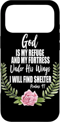 Vista 22 de God is My Refuge Christian Bible Psalms 91 Floral Case for iPhone 17