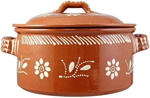Vista 3 de Cazuela de terracota de arcilla tradicional portuguesa vintage con tapa hecha en Portugal Cazuela (N.2 8 pulgadas de diámetro)