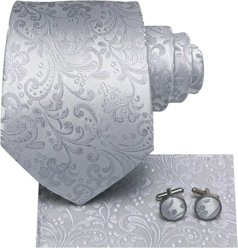 Vista 15 de Hi-Tie Corbatas de seda para hombre, diseño de cachemira a rayas, con bolsillo, gemelos cuadrados, conjunto formal de negocios