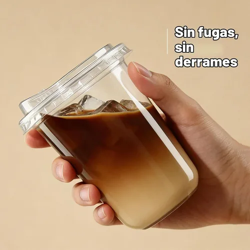 Vista 3 de Paquete de 25 vasos de plástico transparente de 16 onzas con tapas, desechables de grado alimenticio, para batidos, batidos y fiestas