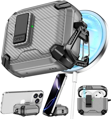 Vista 8 de Pohgelan - Funda compatible con AirPods Pro 2ª/1ª (verde) Cerradura magnética automática con kit de limpieza, compatible con Magsafe