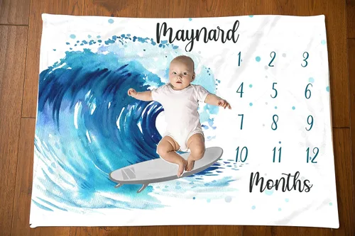 Vista 7 de NAZENTI Manta de bebé – Manta personalizada de elefante niña, manta personalizada de hojas de pampa, manta del mes del bebé, regalo para recién