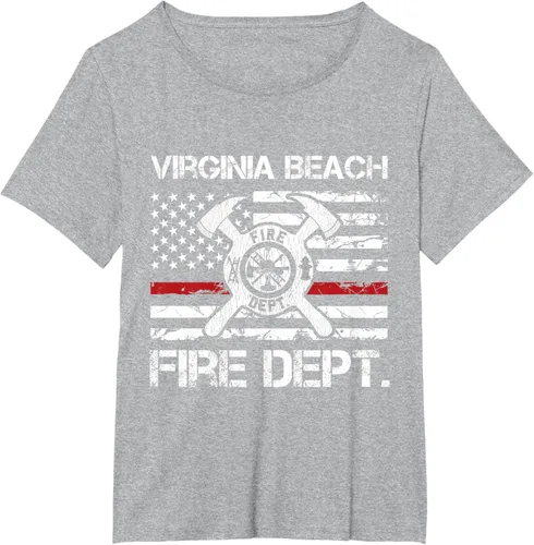 Vista 21 de Virginia Beach Virginia Fire Department - Camiseta delgada de línea roja, Negro