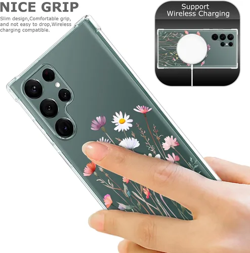 Vista 6 de Funda transparente floral para Galaxy S22 Ultra para mujeres/niñas, bonita funda de teléfono para Samsung Galaxy S22 Ultra 5G, diseño de flores