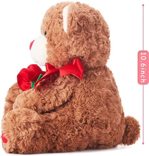 Vista 4 de IKASA Juguete de peluche de oso con lazo para San Valentín, lindo juguete pequeño de peluche suave de 10.6 pulgadas, regalos para novia (oso)