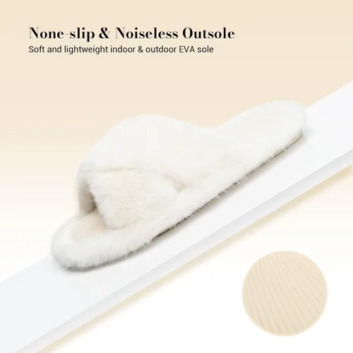 Vista 6 de Pantuflas mullidas para mujer, con banda cruzada, zapatos de casa para mujer, espuma viscoelástica, puntera abierta, silenciosas