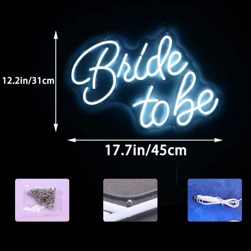 Vista 2 de Letrero LED de neón de Bride to Be reutilizable, decoración de pared de neón, fiesta de compromiso Letras blancas de luces de neón para despedida