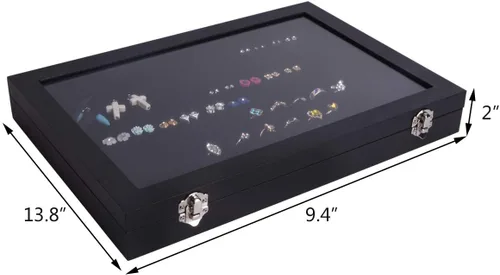 Vista 3 de AUTOARK Tapa transparente de terciopelo 7 ranuras joyería anillos pendientes caja escaparate organizador de exhibición, negro, AJ-084
