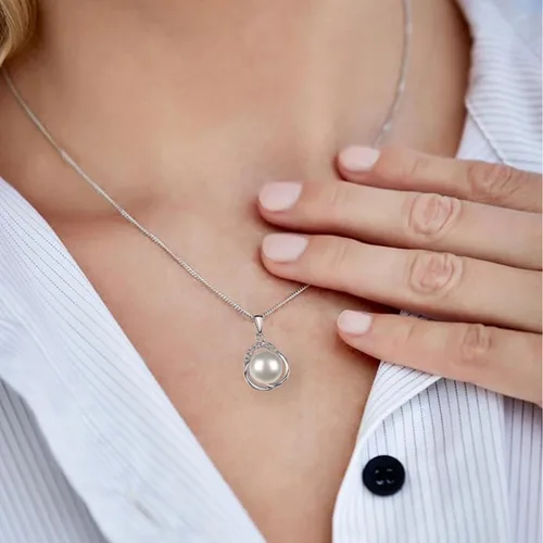 Vista 7 de The Pearl Source 8mm & 9mm Freshwater Cultured Pearl & Cubic Zirconia Johnson Pendant & Earrings for Women