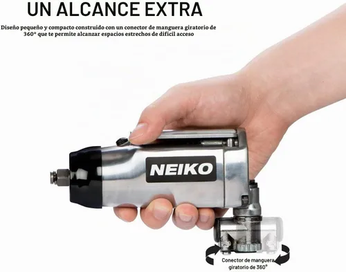 Vista 3 de Neiko 30088A - Llave de impacto de mariposa de 3/8 pulgadas, llave de aire de salida de alta potencia de 75 pies/libra, llave de impacto neumática