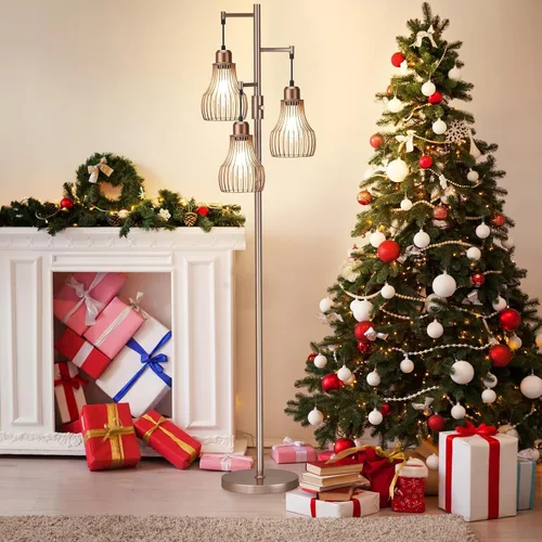Vista 6 de Ziisee Lámparas de pie regulables para sala de estar, lámparas altas de pie industriales con forma de árbol con 3 elegantes pantallas de jaula