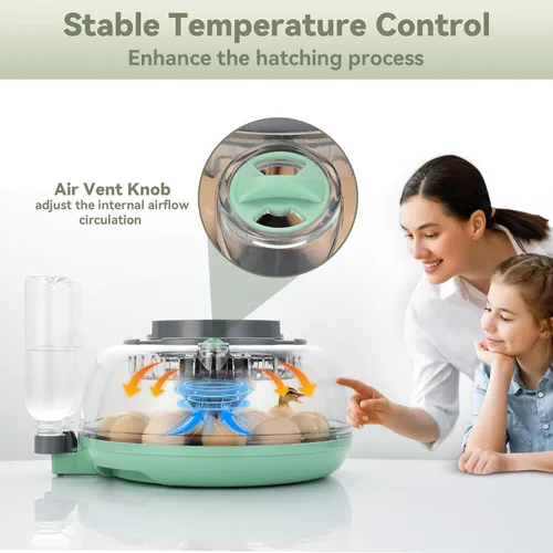 Vista 4 de Incubadora de 18 huevos con giro automático de huevos para incubar pollo codorniz pato Hatching Unit with Digital Control & Built-in Candler, 2