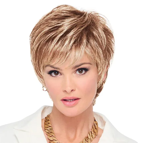 Vista 18 de Raquel Welch - Peluca corta Bob atada a mano feroz y enfocada por Hairuwear, gorra de tamaño medio, castaño iluminado por el sol RL10/12