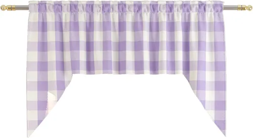 Vista 175 de Cenefas de cortina para ventana de 16 pulgadas de largo, 2 paneles de cuadros búfalo, cortinas pequeñas con bolsillo para barra, estilo clásico