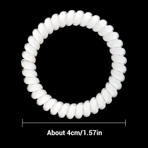 Vista 3 de 15 lazos para el cabello en espiral, sin pliegues, cable de teléfono, bobinas de plástico para el cabello en blanco