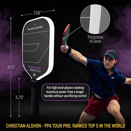 Vista 3 de Paddletek Bantam TKO-CX - Paletas de pickleball de 0.563 in con núcleo de panal de polímero - Fibra de carbono unidireccional - Peso torsional
