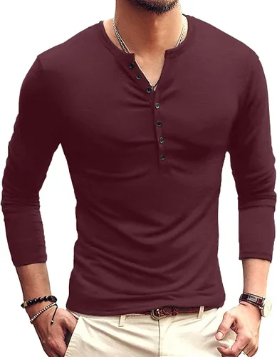 Vista 15 de YTD - Camiseta de manga larga Henley básica ajustada para hombre, estilo casual