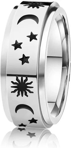 Vista 25 de LAOYOU Anillo giratorio para hombre para alivio de la ansiedad 0.315 in de acero inoxidable negro anillo de ansiedad con incrustaciones de cadena
