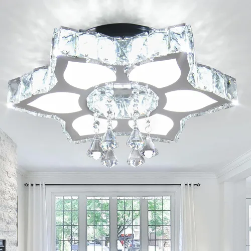 Vista 11 de Lámpara de Araña de Cristal Regulable de 11.8", Luz de Techo de Cristal, Lámparas de Araña Modernas de Montaje al Ras, Lámpara de Techo para 11.8