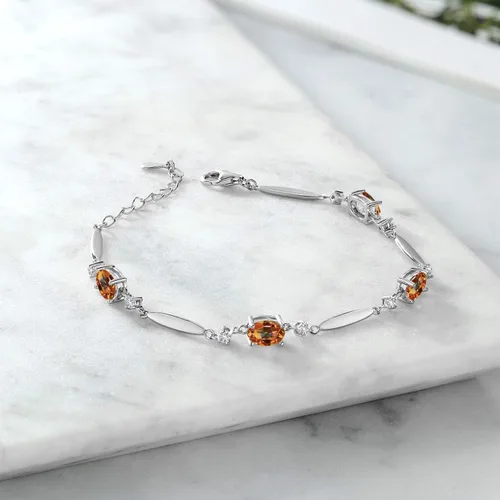 Vista 85 de Gem Stone King 925 Sterling Silver Gemstone Birthstone and White Created Sapphire Tennis Bracelet For Women Oval 7X5MM and 2MM 6 Inch + 1 Inch