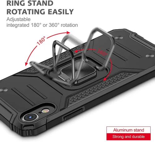 Vista 5 de HNHYGETE Funda para iPhone XR con protector de pantalla: (resistente) grado militar giratorio de 360° con función atril a prueba de golpes