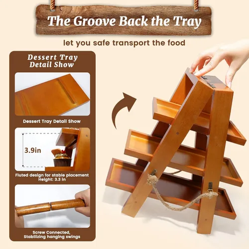 Vista 5 de Tnstbiee Soporte para cupcakes de 3 niveles, soporte de exhibición de madera para postres, frutas, frutos secos, queso, bandejas extraíbles