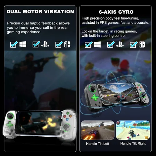 Vista 6 de arVin Wireless Gaming Controller for iPhone, Android with Phone CASE Support & Green Light, Bluetooth Gamepad for