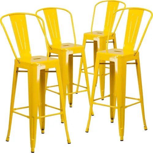 Vista 42 de Taburete Flash Furniture de bar, hecho de metal para interior y exterior, Metal, Negro