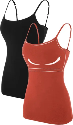 Vista 49 de Camisa Attraco de algodón, con tirantes estilo espagueti, con brasier incorporado, 2 paquetes, para mujer