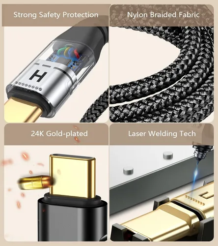 Vista 8 de Cable USB C a USB C de 6.6 pies PD 60 W iPhone 16 cargador 2 en 1 USB tipo A/C a tipo C cable trenzado de nailon para iPhone 15 16 Plus Pro Max iPad